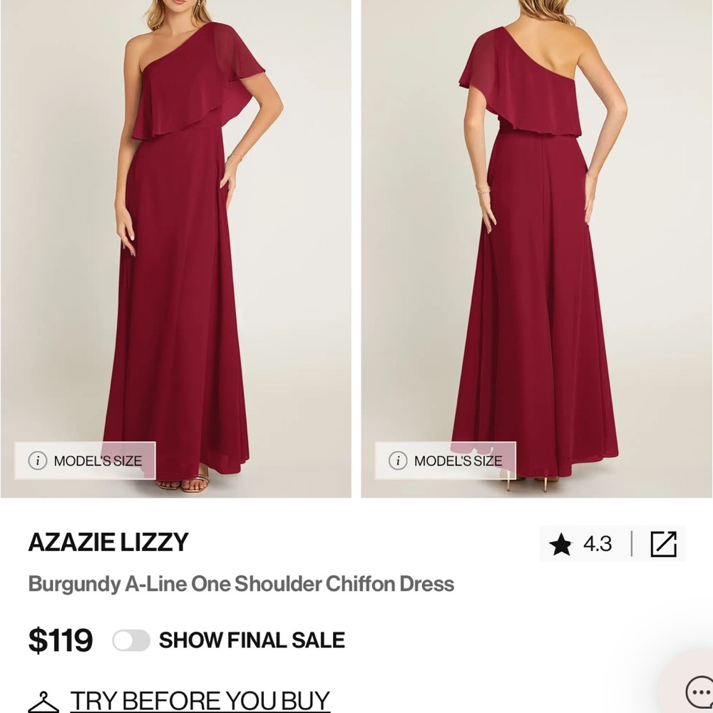 Azazie Burgundy One Shoulder A-Line Dress